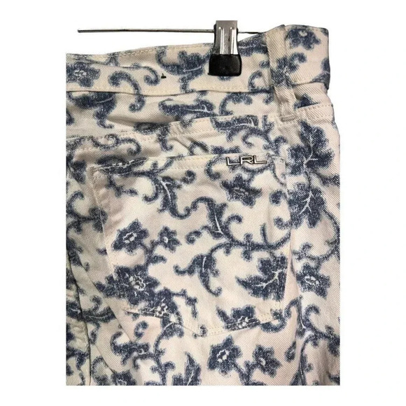 LRL Ralph Lauren Floral Print Stretch Ankle Jeans Blue White Womens Size 10P - Picture 4 of 6